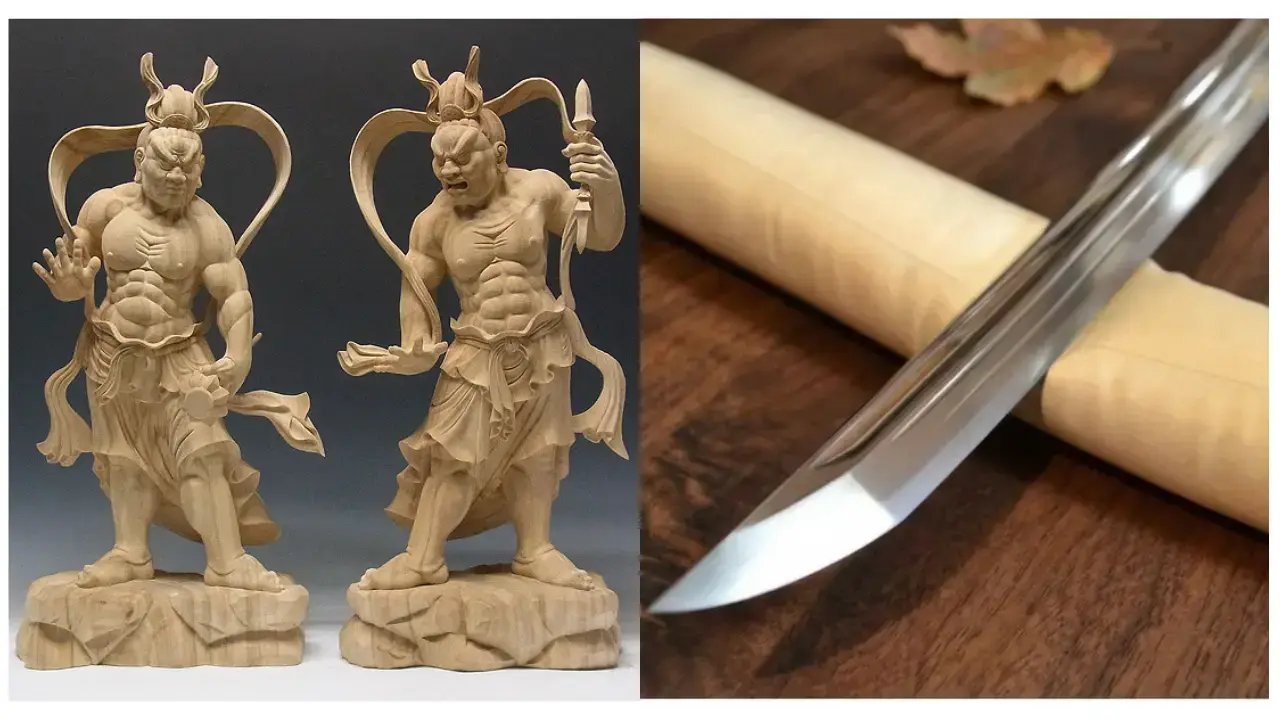Hyper-realistic Deva Kings (left) and a Samurai katana (right)